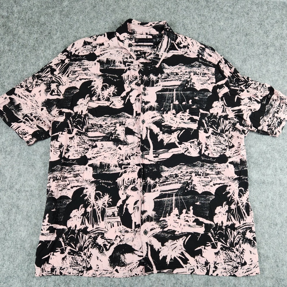 All Saints Awa Shirt Mens 2XL Pink Hawaiian Relaxed Fit Camp Loop Collar Resort